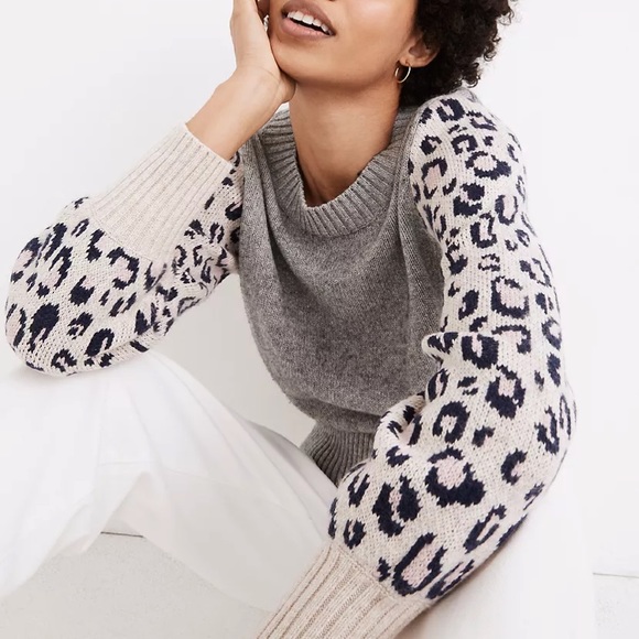Madewell Leopard Sleeve Tensley Pullover Sweater - Picture 2 of 5